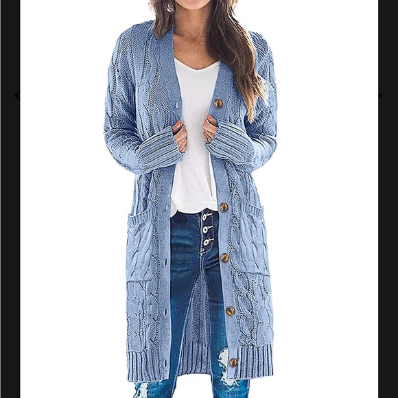 Merokeety Sweaters - NWT Stylish Women's Blue Cable Knit Cardigan